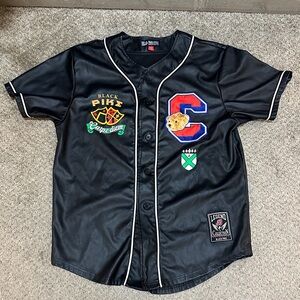 Black Pike Faux Leather Teddy Bear Baseball Jersey Carpe Diem Streetwear Size M